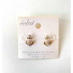 Eclat Genuine Swarovski Crystal Anchor Earrings Gold Tone